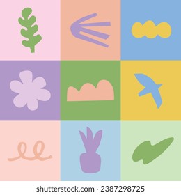 Abstract multi-colored natural shapes with backgrounds