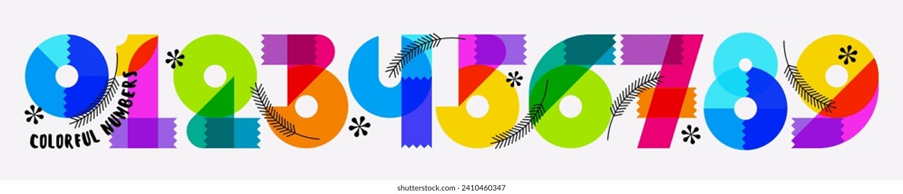 Abstract multicolored numbers. Cute geometric shape numeral typographic symbols in retro style. Festive vector illustration for New Year holiday calendar cover or happy birthday greeting card