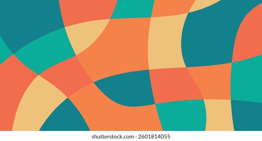Abstract multicolored organic mosaic design background. Colorful vector illustration backdrop. Wide. Colors: Blue, orange, and yellow.
