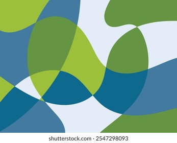 Abstract multicolored organic mosaic illustration design background. Nature colors theme: Green, blue, and white. Sustainability trend.