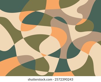 Abstract multicolored organic mosaic illustration design background. Colors: orange, mineral green, almond, and mushroom.