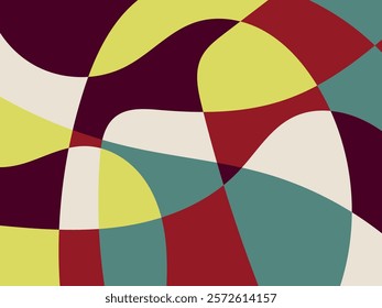 Abstract multicolored organic mosaic illustration design background. Colors: cab sav, red wine, yellow, dusty teal, and dawn pink.