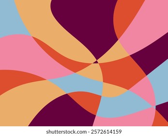 Abstract multicolored organic mosaic illustration design background. Colors: Pink, blue, harvest gold, red, and purple.