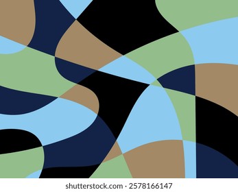 Abstract multicolored organic mosaic illustration design background. Colors: blue, black, lichen or green, and muesli.