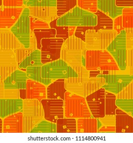 Abstract multicolored pattern in camouflage style. At the heart of this texture is a square divided into three parts. Checker cells made in staggered order from horizontal and vertical lines.