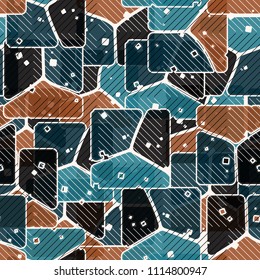 Abstract multicolored pattern in camouflage style. At the heart of this texture is a square divided into three parts. Chess network made by diagonal lines.