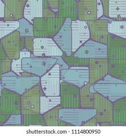 Abstract multicolored pattern in camouflage style. At the heart of this texture is a square divided into three parts. Checker cells made in staggered order from horizontal and vertical lines.