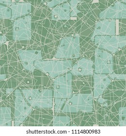 Abstract multicolored pattern in camouflage style. At the heart of this texture is a square divided into three parts. The picture is covered by a network of regular rectangles.