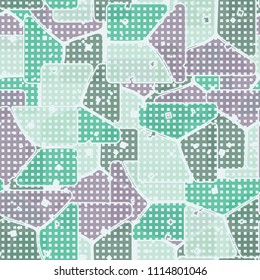 Abstract multicolored pattern in camouflage style. At the heart of this texture is a square divided into three parts. The picture is covered with a network of small squares.