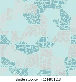 Abstract multicolored pattern in camouflage style. At the heart of this texture is a square divided into three parts. The picture is randomly covered with quadrangular fragments of the grid.