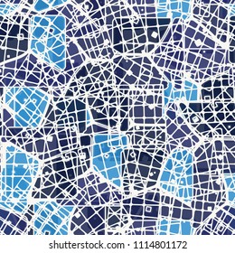 Abstract multicolored pattern in camouflage style. At the heart of this texture is a square divided into three parts. The picture is randomly covered with quadrangular fragments of the grid.