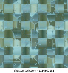 Abstract multicolored pattern in camouflage style. At the heart of this texture is a square divided into three parts. The painting is closed by a checkerboard made in mutually perpendicular segments.