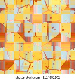 Abstract multicolored pattern in camouflage style. At the heart of this texture is a square divided into three parts. The painting is closed by a checkerboard made in mutually perpendicular segments.