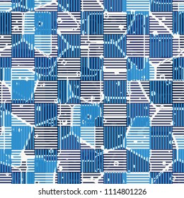 Abstract multicolored pattern in camouflage style. At the heart of this texture is a square divided into three parts. The painting is closed by a checkerboard made in mutually perpendicular segments.