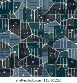 Abstract multicolored pattern in camouflage style. At the heart of this texture is a square divided into three parts. Checker cells made in staggered order from horizontal and vertical lines.