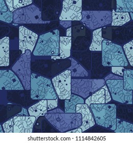 Abstract multicolored pattern in camouflage style. At the heart of this texture is a square divided into three parts. A grid consisting of halves of five-pointed stars.