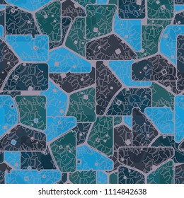 Abstract multicolored pattern in camouflage style. At the heart of this texture is a square divided into three parts. A grid consisting of halves of five-pointed stars.