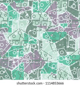 Abstract multicolored pattern in camouflage style. At the heart of this texture is a square divided into three parts. Regular network of pentagons.
