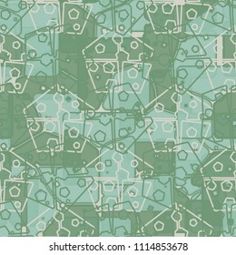Abstract multicolored pattern in camouflage style. At the heart of this texture is a square divided into three parts. Regular network of pentagons.