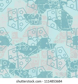 Abstract multicolored pattern in camouflage style. At the heart of this texture is a square divided into three parts. Regular network of pentagons.