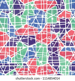 Abstract multicolored pattern in camouflage style. At the heart of this texture is a square divided into three parts. The cell network is divided into many parts.