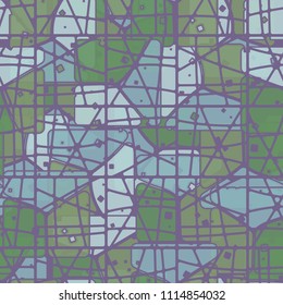 Abstract multicolored pattern in camouflage style. At the heart of this texture is a square divided into three parts. The cell network is divided into many parts.