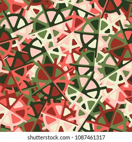 Abstract multicolored pattern consisting of figures resembling the sea wheel. Seamless editable texture. Fashionable camouflage.