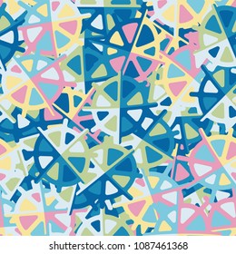 Abstract multicolored pattern consisting of figures resembling the sea wheel. Seamless editable texture. Fashionable camouflage.