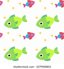 Abstract multicolored pattern with food fish background for fabric, textiles, clothing, wallpaper, wrapping paper, backpack, socks, bedding.