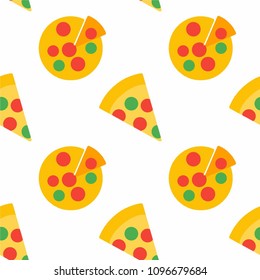 Abstract multicolored pattern with food pizza background for fabric, textiles, clothing, wallpaper, wrapping paper, backpack, socks, bedding.