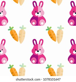 Abstract multicolored pattern with rabbit carrot background for fabric, textiles, clothing, wallpaper, wrapping paper, backpack, socks, bedding.