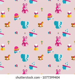 Abstract multicolored pattern with rabbit,elephant,baby background for fabric, textiles, clothing, wallpaper, wrapping paper, backpack, socks, bedding.
