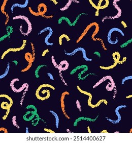 Abstract multicolored pencil scribbles seamless pattern. Hand drawn brush strokes bright background.