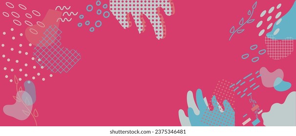 Resumen de fondo rosa-azul multicolor con figuras caóticas. Ilustración vectorial de color brillante