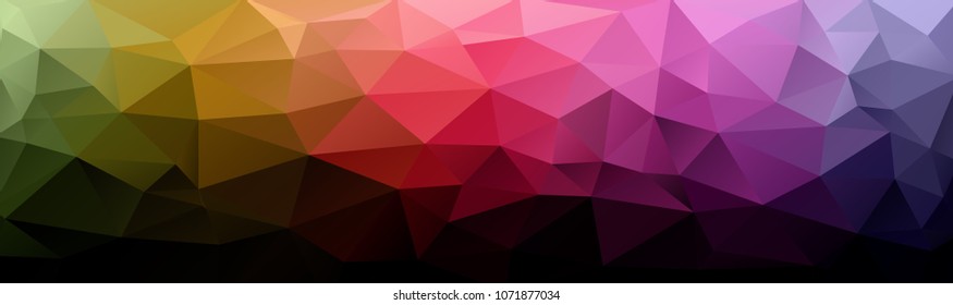 Abstract multicolored polygon, low polygon background. All the colors of the rainbow. Multicolor. Watercolor effect. Geometric Pattern Banner, long, strip, advertisement, header. dark