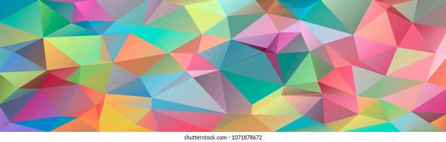 Abstract multicolored polygon, low polygon background. Transfusion of color. All the colors of the rainbow. Multicolor. Watercolor effect. Geometric Pattern Banner, long, strip, advertisement, header.