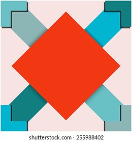 Abstract multicolored rectangles grouped together on a pink background