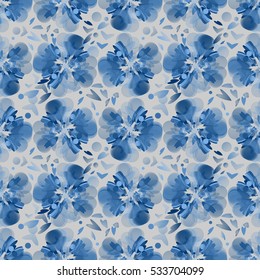 Abstract multicolored seamless pattern in blue colors.