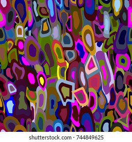Abstract multicolored seamless pattern out of random geometric shapes. Psychedelic mosaic. 