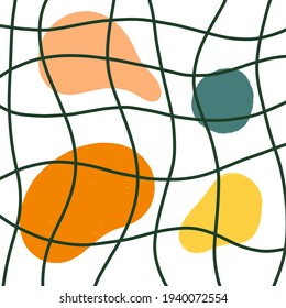 Resumen de formas multicolores. Ilustración vectorial. Luminosos puntos y líneas onduladas. Lugares detrás de las rejas. Antecedentes abstractos