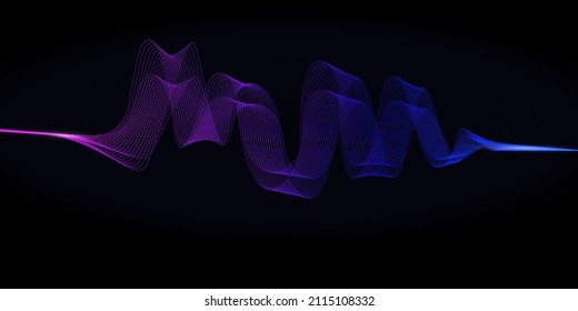 Resumen de ondas de sonido multicolores sobre fondo negro. Ilustración vectorial.