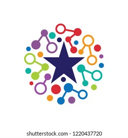 abstract multicolored star with connection dots flat logo design 