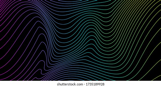 Abstract multicolored striped curved lines background. Distortion effect vector illustration.