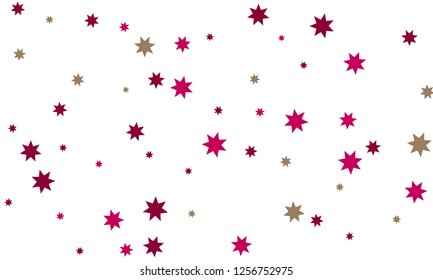 Abstract multicolored stylish background of falling stars on white paper. Pattern for Christmas and New Year card, invitation for dinner, paper packaging. Vector illustration, EPS 10.