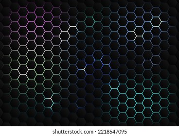 Resumen de fondo de tecnología multicolor y patrón de colmena.