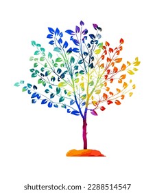 Abstract multicolored tree. Mixed media. Vector illustration