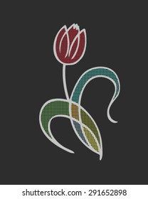 abstract multicolored tulip with white stroke on black background. vector