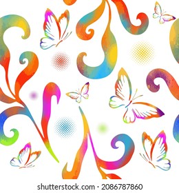 Abstract multicolored twigs seamless pattern. Vector illustration