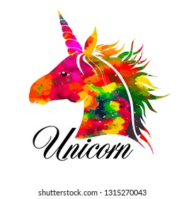 Abstract multicolored Unicorn Head. Vector