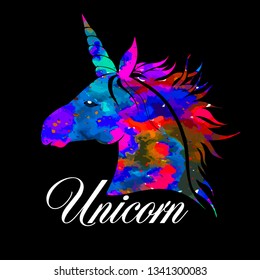 Abstract multicolored Unicorn Head. Vector